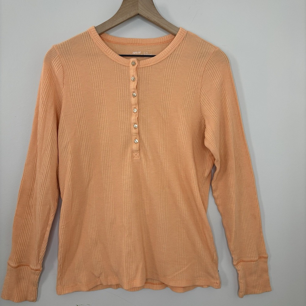 Aerie Henley Waffle Knit Shirt XL Orange Thermal Top Layered Look Y2K Preppy